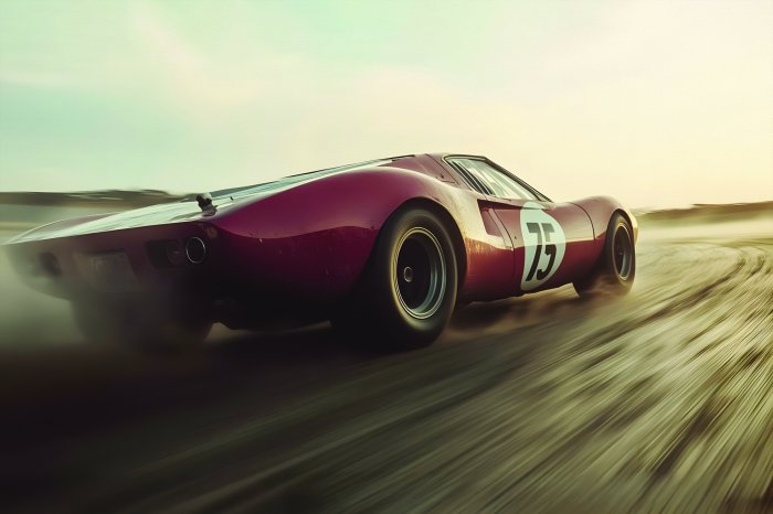 Papier peint  Voiture rouge de style rétro