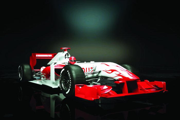 Papier peint  Voiture de course avec des flammes rouges