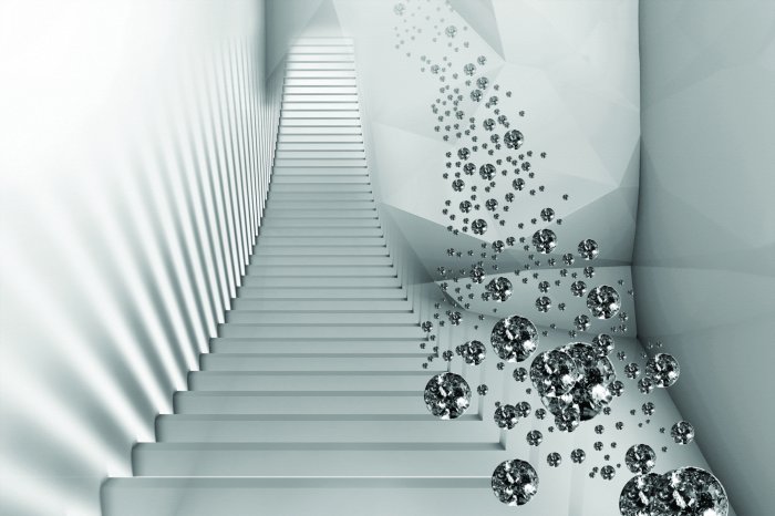 Papier peint  Escalier blanc 3D parmi des pierres précieuses