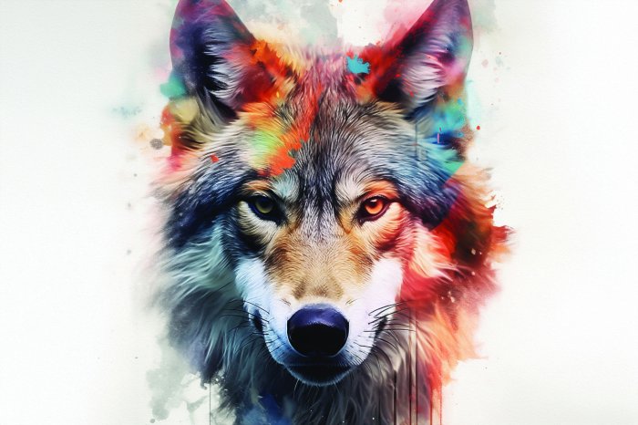 Papier peint  Portrait aquarelle d'un loup adulte