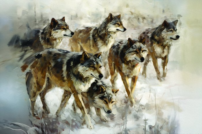 Papier peint  Aquarelle avec des loups peints﻿