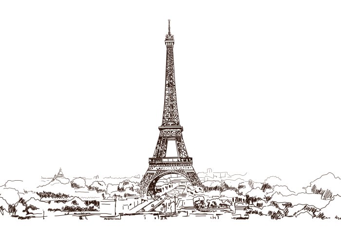 Papier peint  Croquis minimaliste de la Tour Eiffel à Paris
