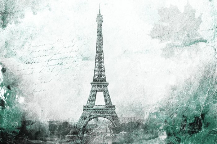 Papier peint  Tour Eiffel sur une texture abstraite de béton