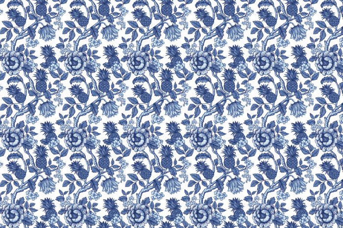 Papier peint  Fleurs parmi la végétation avec des ananas