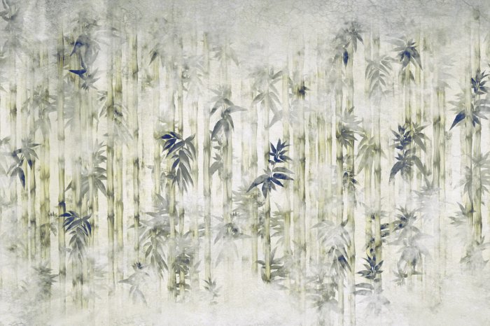 Papier peint  Arbres de bambou avec des feuilles dans la brume