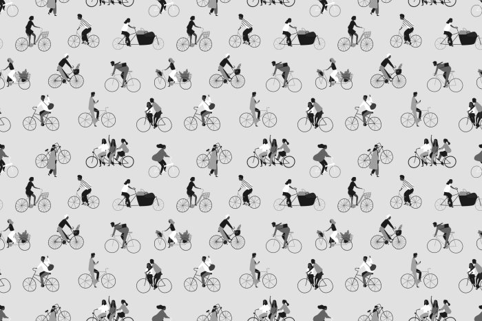 Papier peint  Motif en noir et blanc avec des gens à vélo