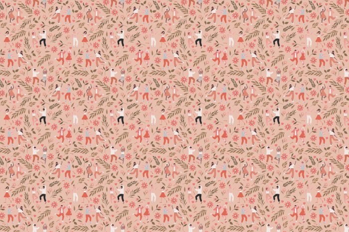 Papier peint  Des gens dansant parmi les fleurs et les feuilles