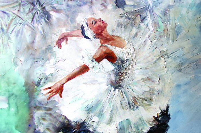 Papier peint  Danseuse peinte à la peinture en robe blanche