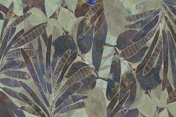 Papier peint  Feuilles tropicales aux couleurs sombres