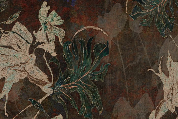 Papier peint  Feuilles tropicales sur une texture marron