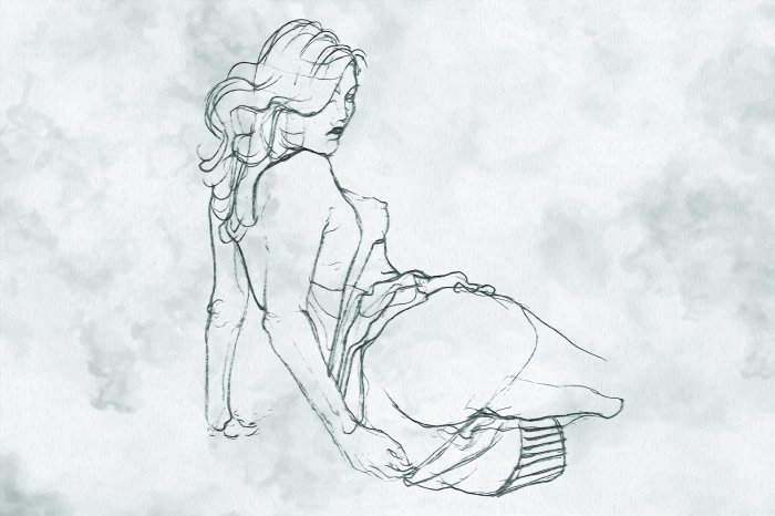 Papier peint  Croquis élégant d'une silhouette féminine sur fond blanc