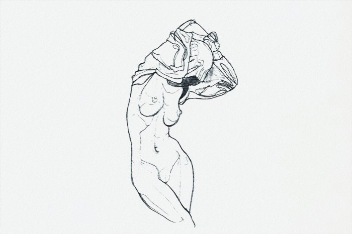 Papier peint  Croquis d'une silhouette féminine sur fond blanc