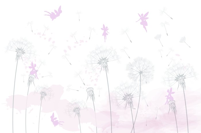 Papier peint  Pissenlits dans le vent avec des fées