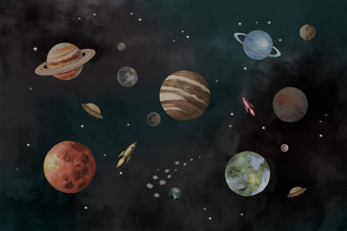 Papier peint  Planètes dans une galaxie cosmique