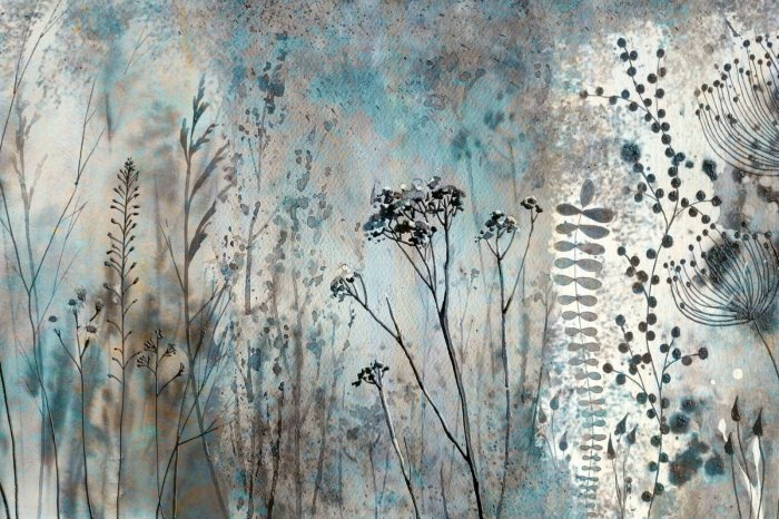 Papier peint  Aquarelle abstraite d'une prairie avec des fleurs