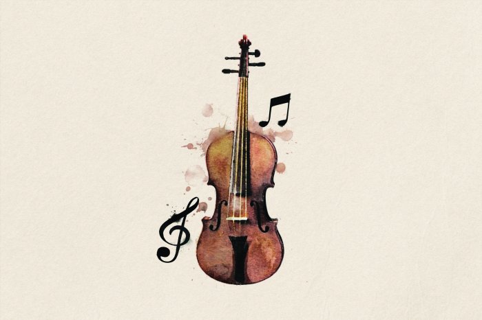 Papier peint  Violon avec partitions en aquarelle sur le mur