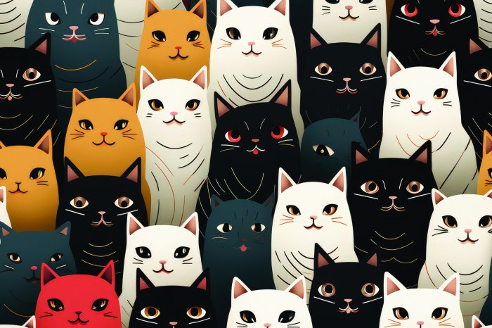 Papier peint  Dessin avec des chats colorés