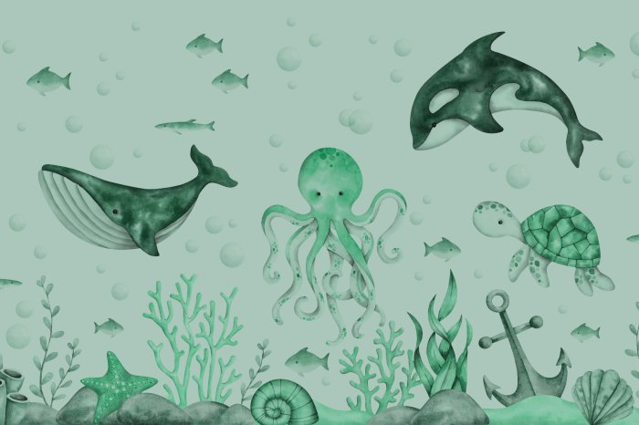 Papier peint  Monde marin avec des poissons et une pieuvre