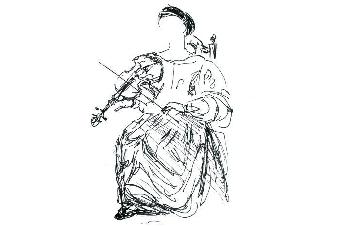 Papier peint  Croquis d'une femme jouant du violon