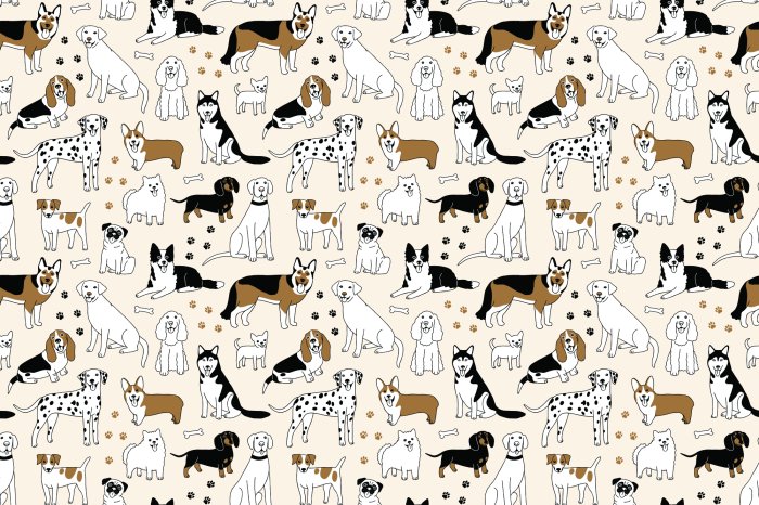 Papier peint  Chiens dessinés parmi des os et des pattes