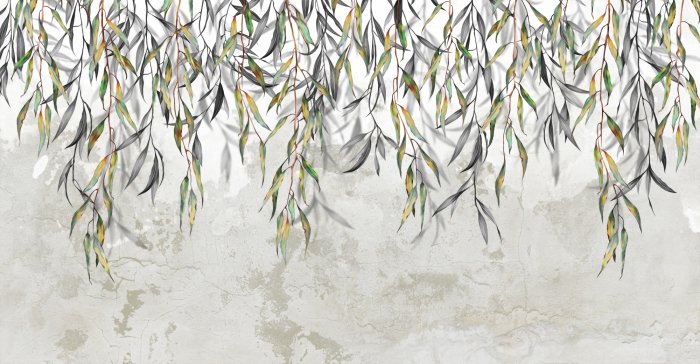 Papier peint  Jeunes pousses vertes suspendues de l'arbre avec des feuilles