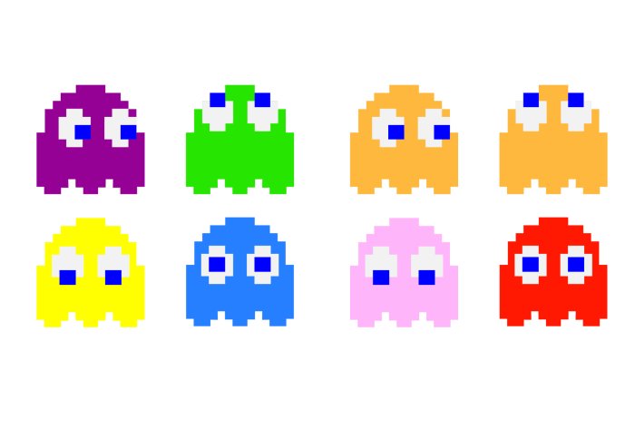Papier peint  Illustration de personnages de Pac-Man sur fond blanc
