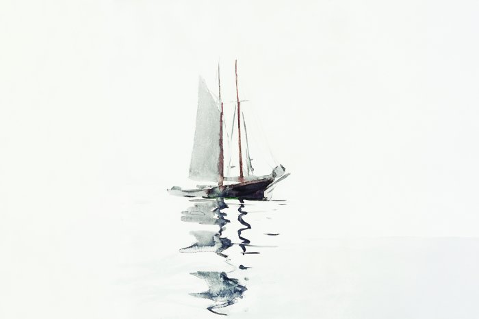 Papier peint  Aquarelle délicate d'un bateau avec une voile sur l'eau