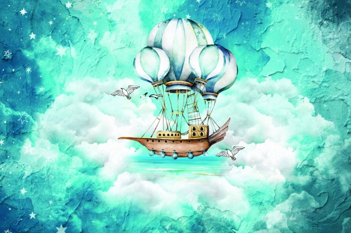 Papier peint  Bateau de conte de fées avec des ballons dans les nuages