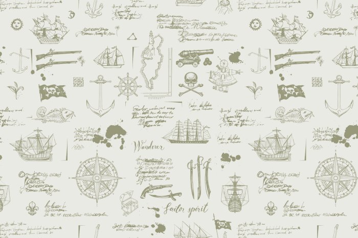 Papier peint  Motif pirate avec des navires et des compas