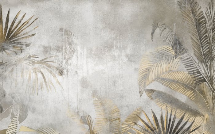 Papier peint  Grandes feuilles de palmier tropical sur fond en béton dans un style loft