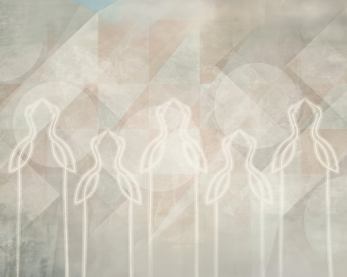 Papier peint  Hérons sur fond géométrique dans un style moderne