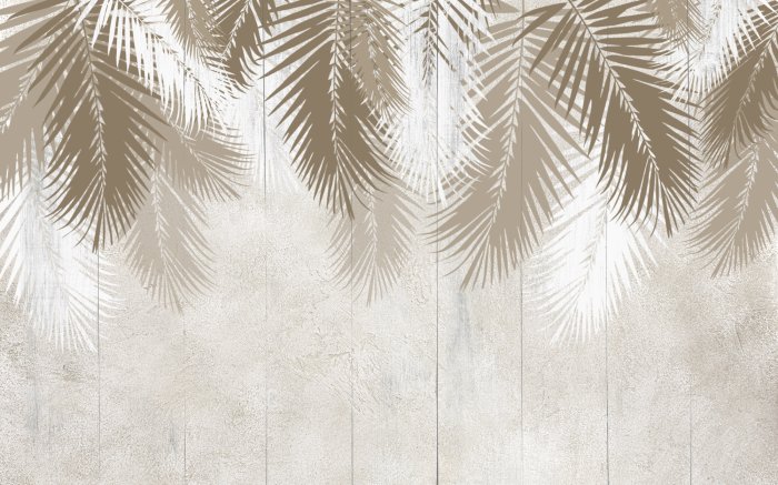 Papier peint  Feuilles de palmier monochromes sur fond en béton