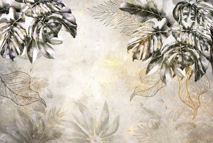 Papier peint  Feuilles abstraites de monstera sur fond en béton