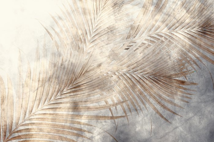 Papier peint  Feuilles de Palmier Beige sur un Fond en Béton dans un Style Industriel