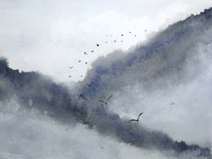 Papier peint  Oiseaux sur un Fond Aquarelle