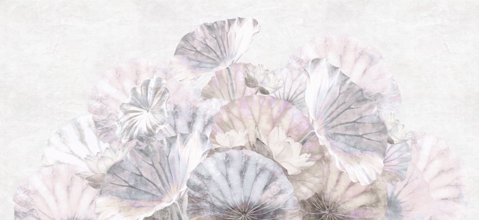 Papier peint  Nénuphars et Feuilles dans des Couleurs Pastel