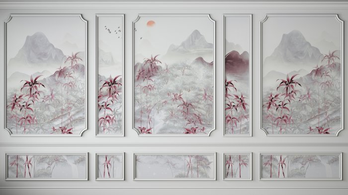 Papier peint  Paysage avec Coucher de Soleil dans un Style Chinois