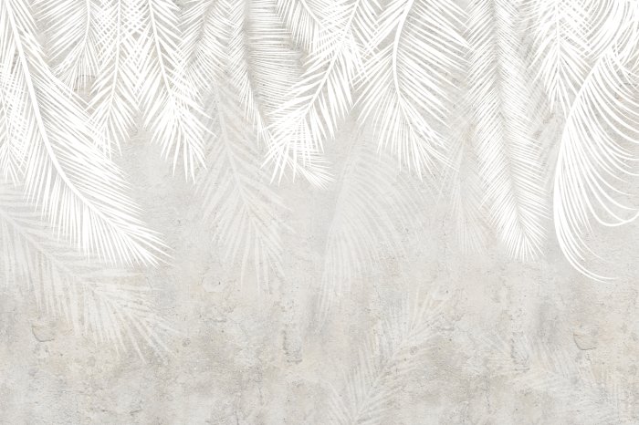 Papier peint  Feuilles de Palmier Blanches sur Fond en Béton