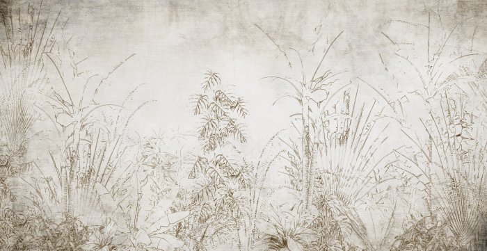 Papier peint  Plantes Tropicales sur Fond Béton Beige-Gris