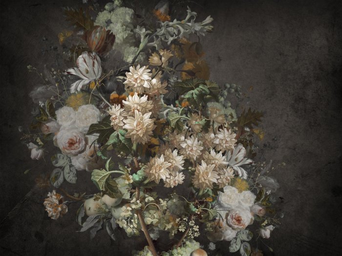 Papier peint  Fleurs sur Fond en Béton Foncé