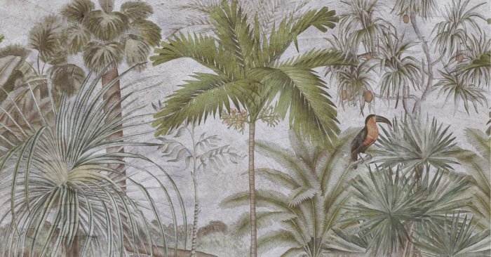 Papier peint  Jungle Tropicale avec Oiseau Exotique