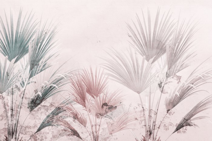 Papier peint  Feuilles de palmiers sur fond clair