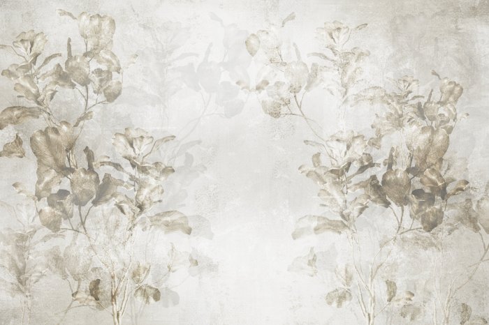 Papier peint  Feuilles botaniques sur fond gris