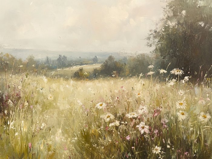 Papier peint  Clairière peinte avec des fleurs