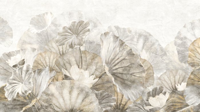 Papier peint  Feuilles et fleurs de lys peintes sur le mur
