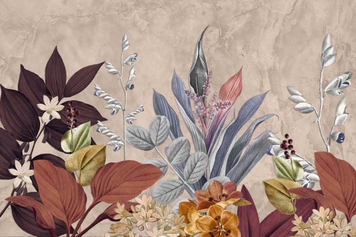 Papier peint  Feuilles tropicales colorées sur le mur