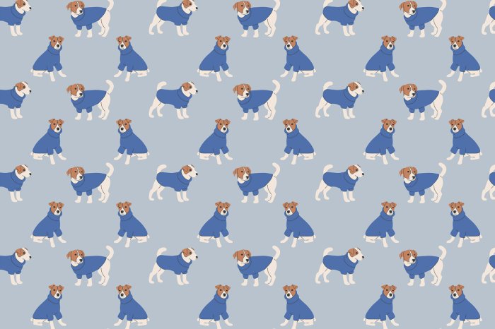 Papier peint  Chiots mignons sur fond bleu motif pour enfants