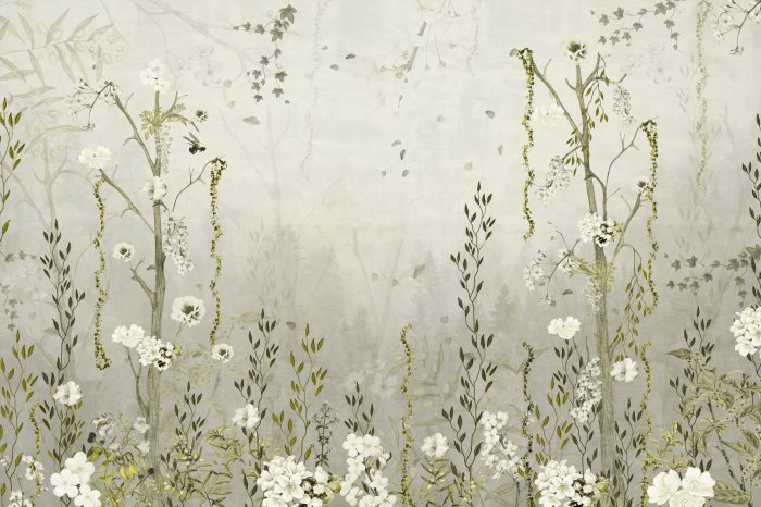 Papier peint  Végétation sauvage avec des fleurs en fleurs