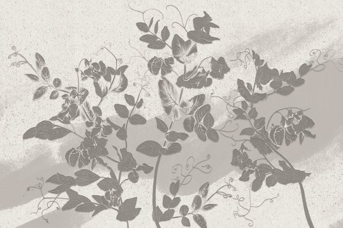 Papier peint  Feuilles grises sur un mur sablonneux