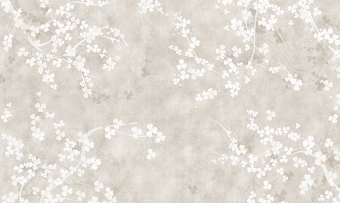 Papier peint  Fleurs blanches avec des branches sur fond beige